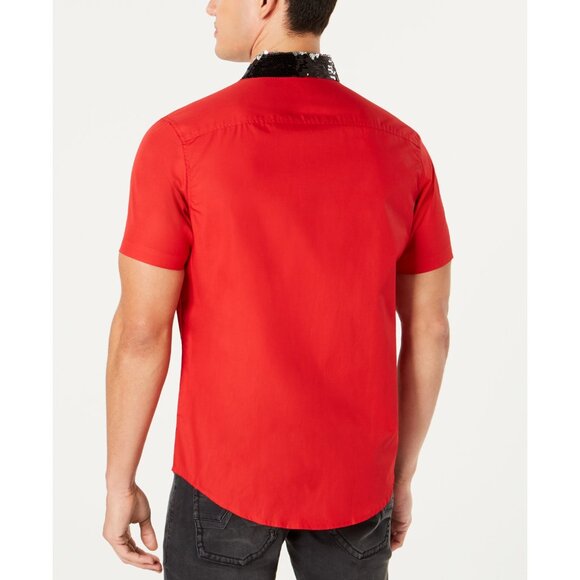 NWT Mens Size XL INC International Concepts Sequin Collar Short Sleeve Woven Top - Picture 3 of 4
